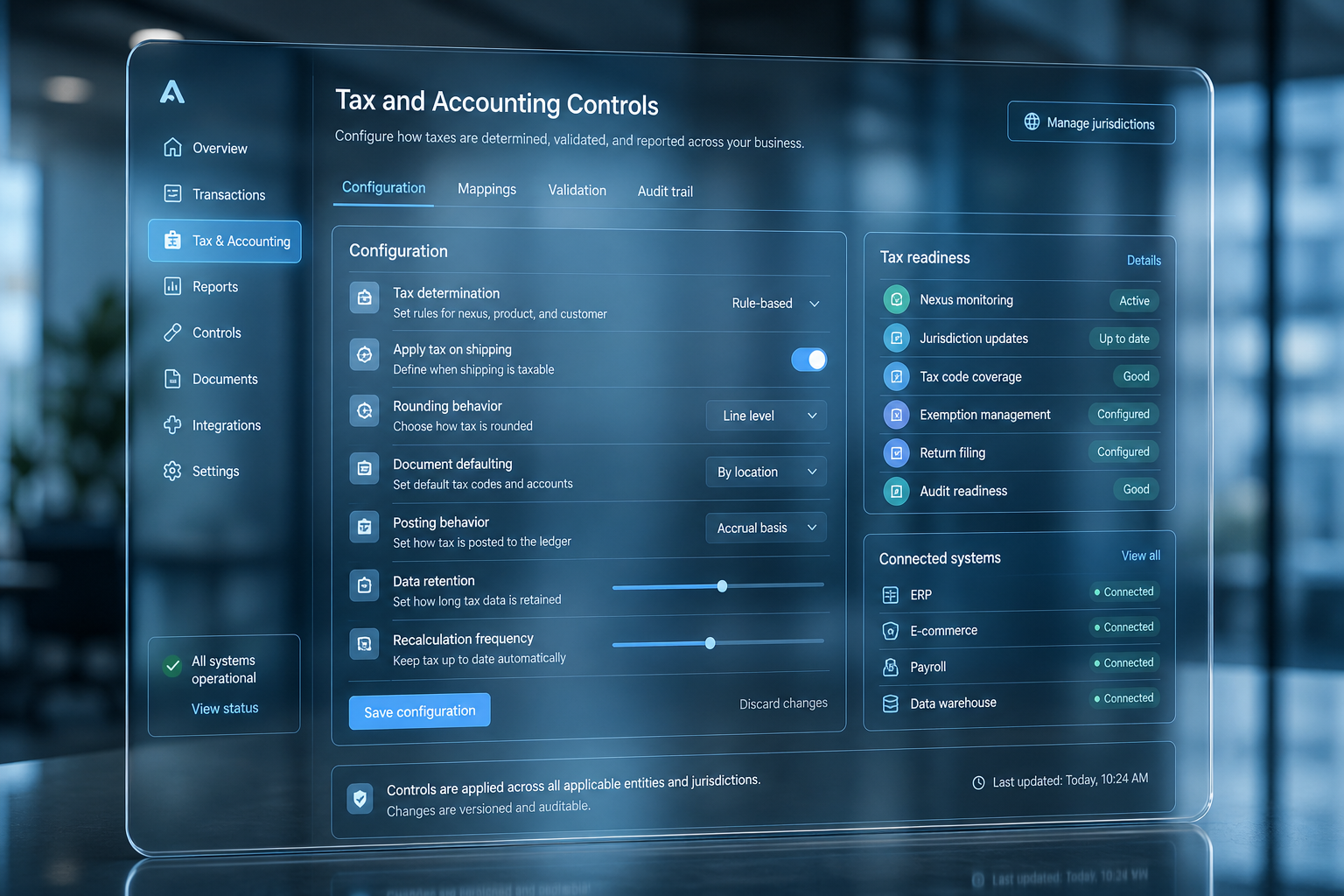 tax/controls configuration