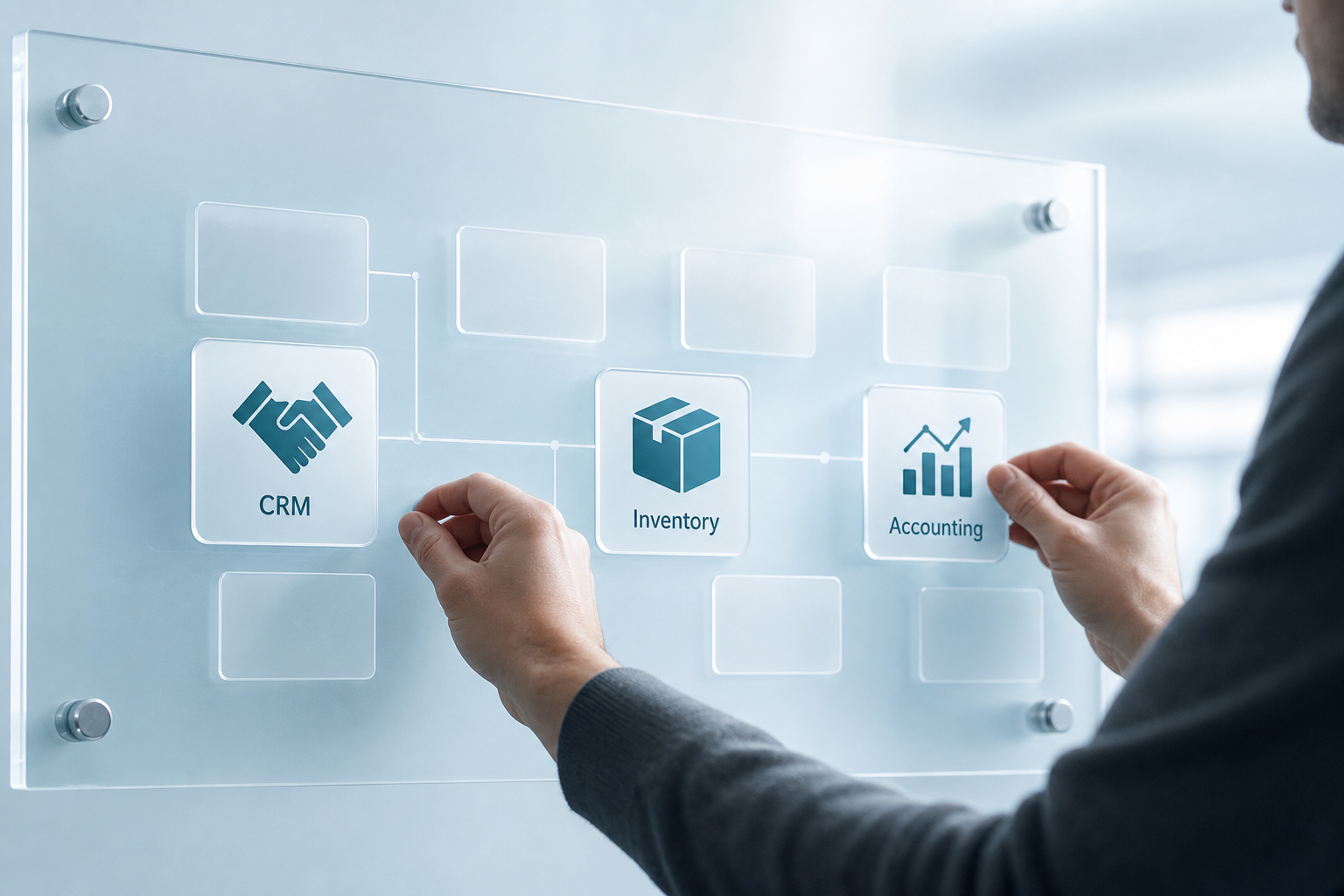 Odoo module architecture sequenced on a delivery board