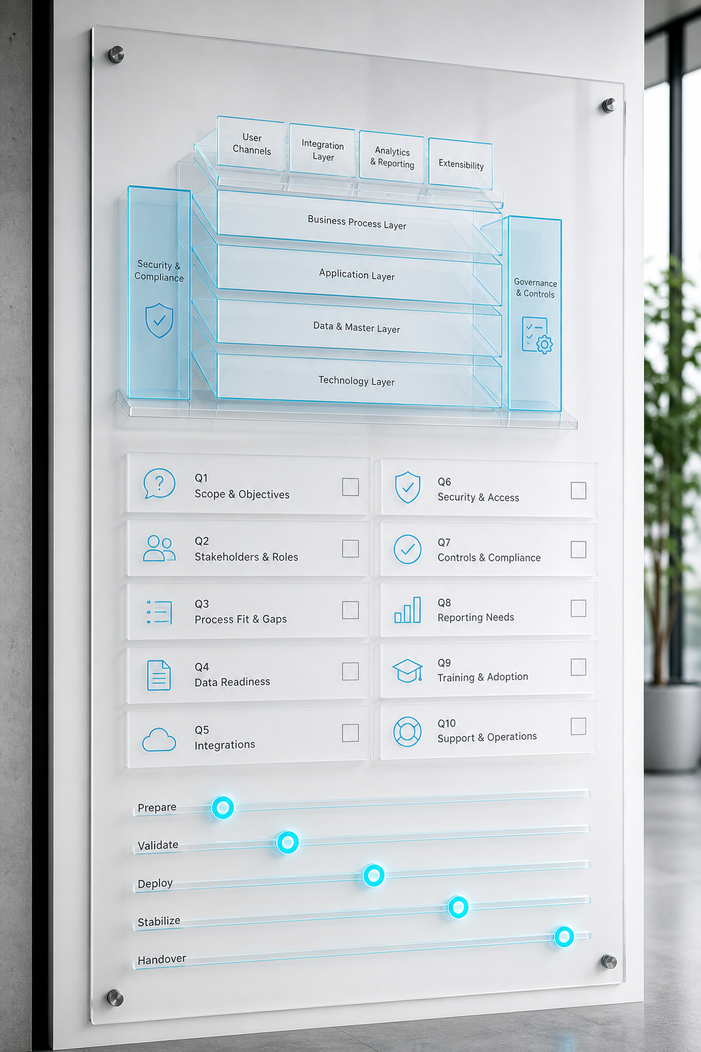 Architecture diagram and QA tiles for ERP implementation questions